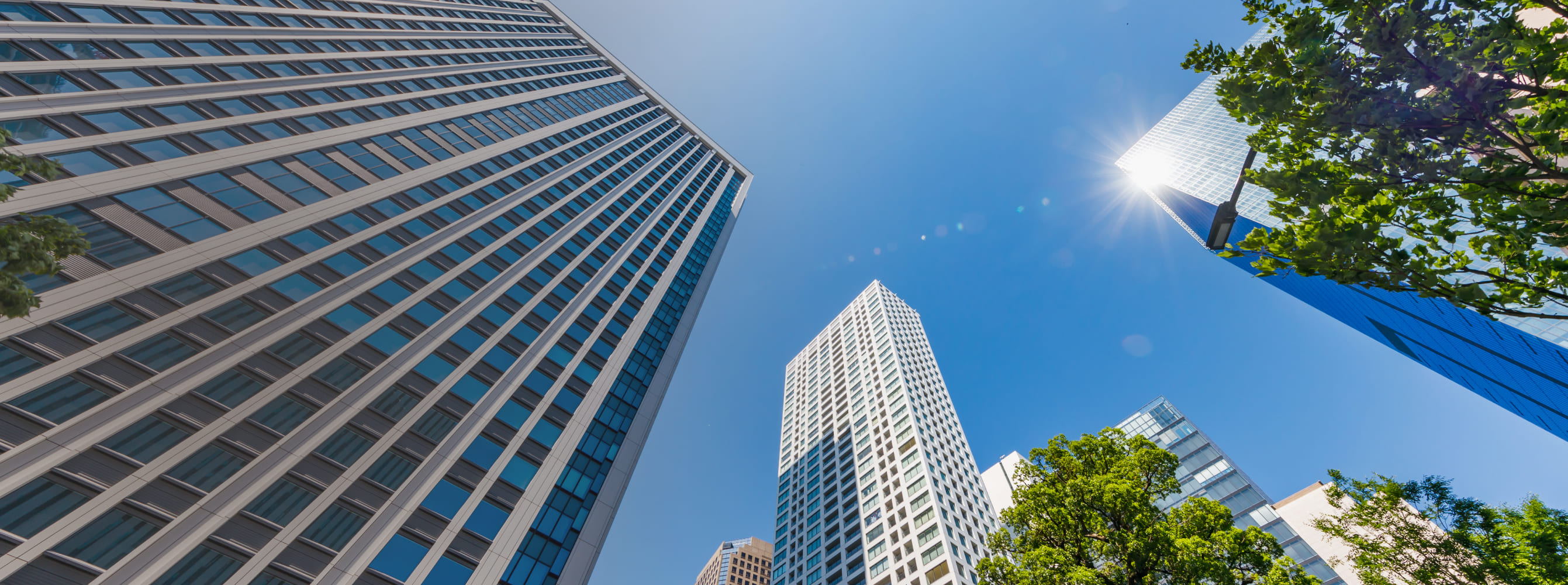 ビル群を下から見た様子